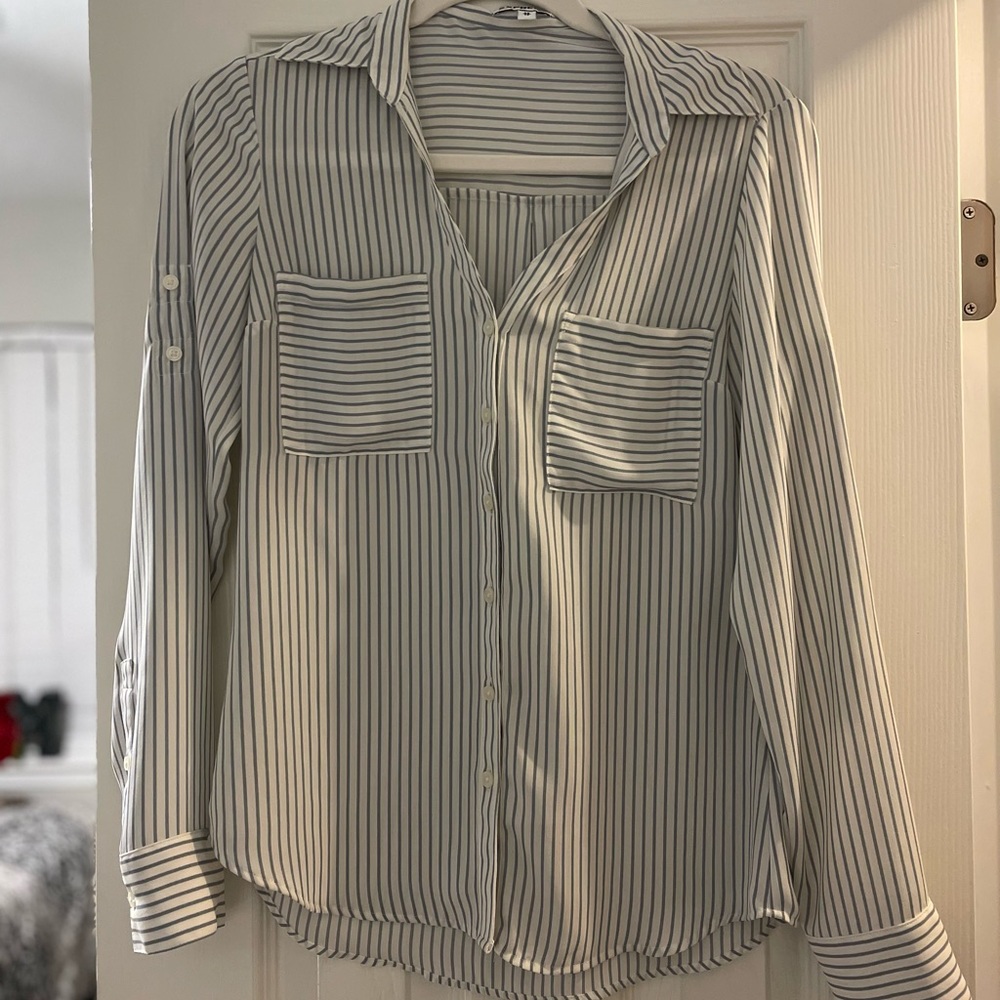 Express White and light Blue Blouse/Button Up